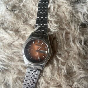 Seiko Silver Watch with Brown Dial